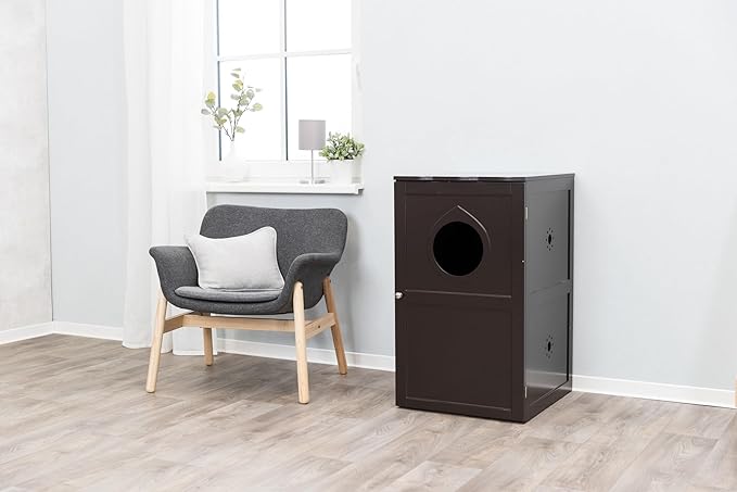 Trixie 2 Story Furniture Litter Box Enclosure (Espresso Brown), Hidden Litter Box for Cats, Double Layer, Big Front Door for Easy Cleaning, Large Hole for Easy Entry, Use as Side Table or Nightstand