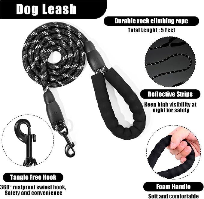 No Pull Dog Harness Adjustable Collar & Leash Set - Dog Halter Harnesses Collapsible Bowls & Poop Bag Dispenser Muzzle ID Tags Toys Fits Small Medium Large Dogs (Black-S)