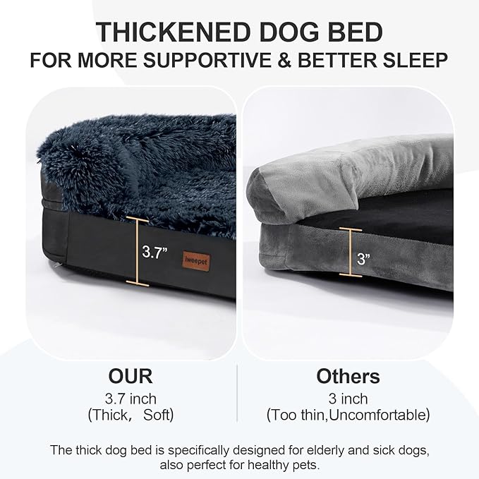 iweepet Black Orthopedic Dog Beds for Extra Large Dogs, 44" x32.6" x7.6" Supportive Dog Sofa Bed with 28D Egg-Crate Foam, Removable Washable Cover, Waterproof Lining, for Puppy,Senior,Sick