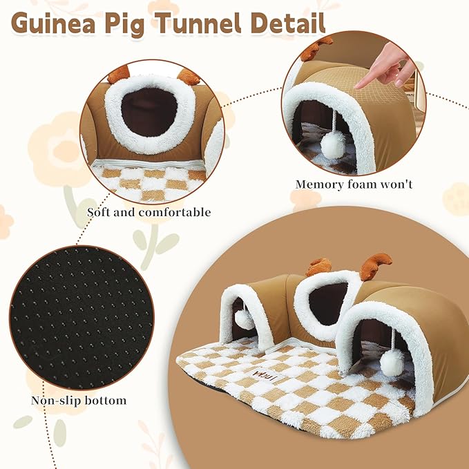 PINVNBY 3 Pcs Guinea Pig Hideout and Tunnel Bed, Removable Soft Bunny Tunnel Tube with Guinea Pig Liner Small Animal Tunnel Toy for Ferrets Hamster Hedgehog Kitty Chinchilla（Gray）