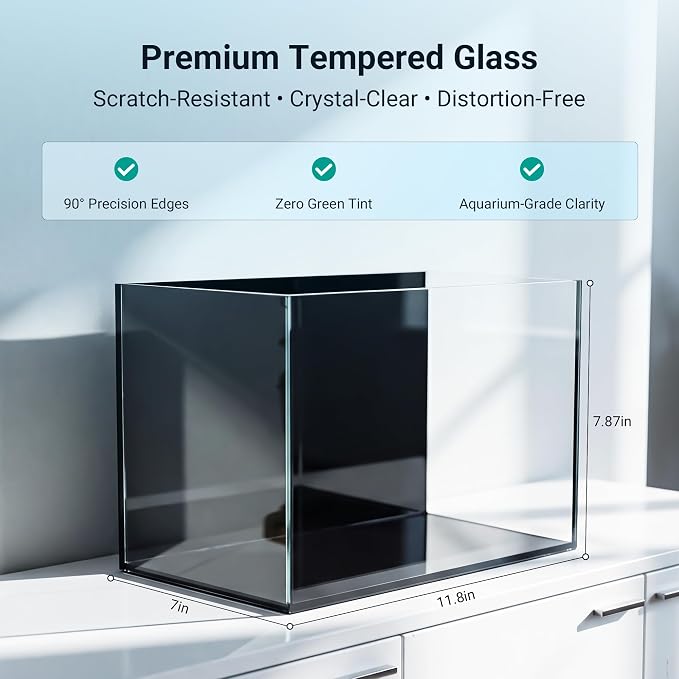 Smart Fish Tank Aquarium Kit: 2.8 Gallon Ultra-Clear Rimless Desktop Fish Tank with LED Light & Filter, Includes Landscape Stone, Complete Set for Small Fish, Shrimp, or Betta, Black