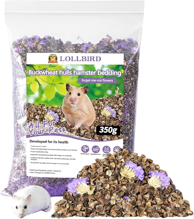Natural Buckwheat Hulls Hamster Bedding - Odor Control & Low Dust Substrate for Dwarf Syrian Hamsters, Gerbils, Mice - Digging Enrichment Small Animal Cage (0.78lb)