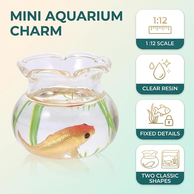 2Pcs 1/12 Scale Accessories Dollhouses Fish Tank，1: 12 Scale Miniature Fish Bowl Miniature Dollhouse Accessories for Garden Scene Decor Desktop Ornaments，Dollhouses Accessories，Dollhouse Décor