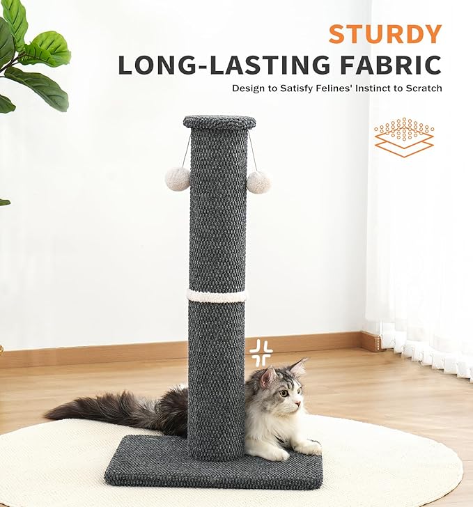 Made4Pets Tall Cat Scratching Post, 23.6" Modern Cat Scratcher with Hanging Balls, Heavy Duty and Thicker Scratching Post for Indoor Cats Adults, Sturdy Base Cat Scratch Post, Dark Grey