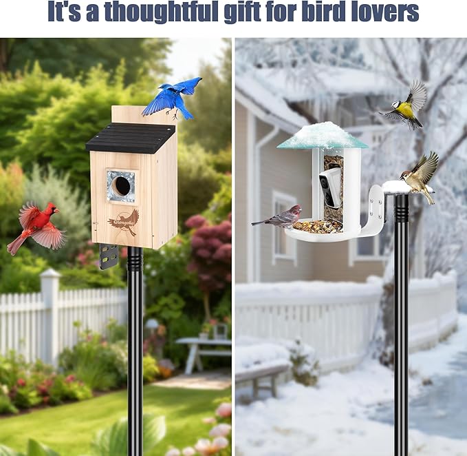 Gtongoko Smart Bird Feeder Pole 1-Inch Dia 63 Inch Bluebird House Pole for Outdoors Weather Station Heavy Duty Metal Mounting Kit Adjustable Bird Feeder Stand Black