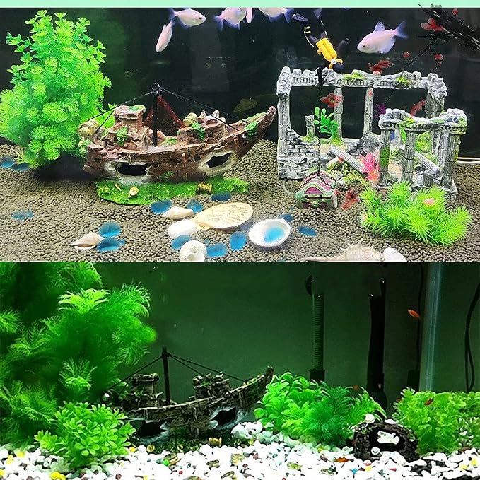 Ulalaza Aquarium Decorations Landscaping Tree Stump Hole Rock Cave Hideouts Stone Fish Tank Resin Driftwood Painted with Realistic Details Over House Supplies Castle Accessories