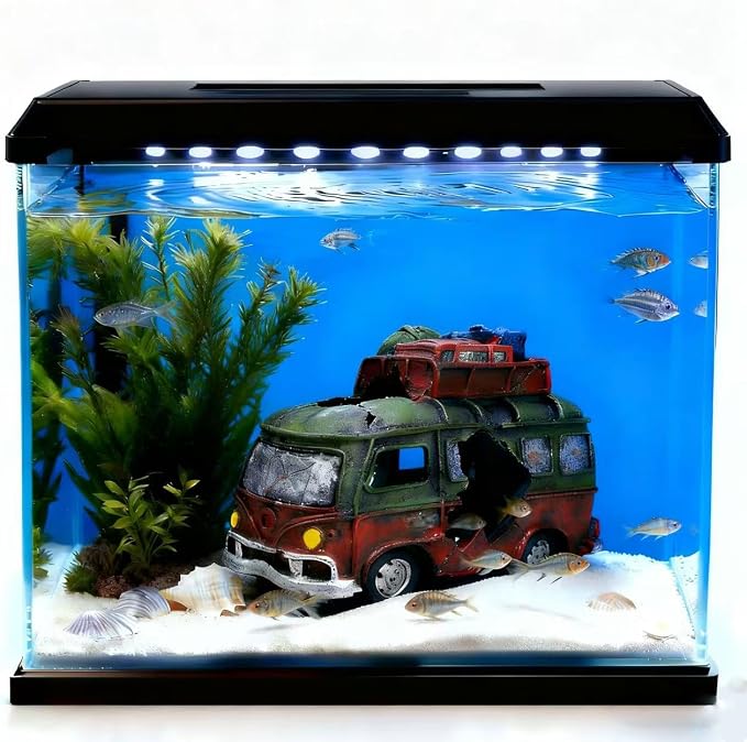 Aquarium Decorations Resin Bus Wreck Fish Tank Decoration Beta Fish Shrimp Aquatic Pets Hiding Cave Accessories
