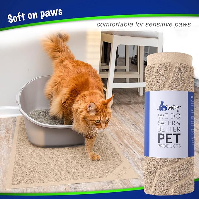 WePet Cat Litter Box Mat(No. 02-2), Kitty Premium PVC Pad, Durable Trapping Rug, Phthalate Free, Urine-Resistant, Scatter Control, L 35 x 23, Beige