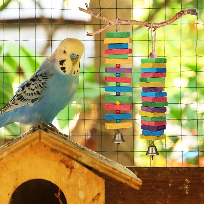 DECHOUS 100Pcs Bird Toys Wooden Blocks Parrot Toys Multicolored Natural Bird Wood Chewing Chips for Conures Parakeets Cockatiels Lovebirds African Grey Macaws Cage Fun