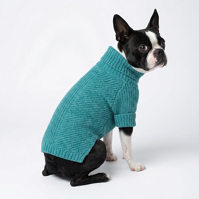 Fitwarm Turtleneck Dog Knitted Sweater, Thermal Winter Clothes for Small Dogs - Boy, Girl, Doggy Pullover Jumper, Pet Outfit, Teal Blue, XS