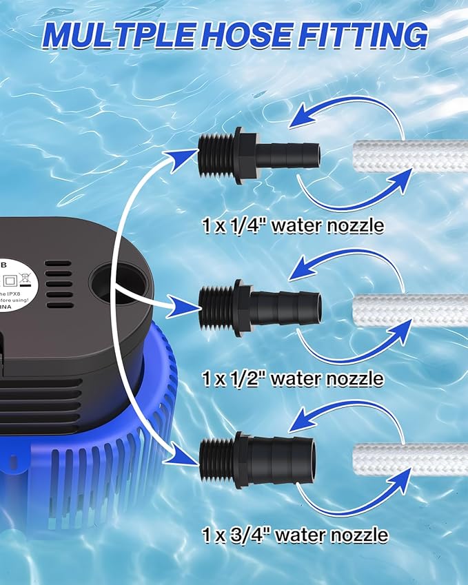 Pool Cover Pump above Ground - Submersible Water Sump Pump Swimming Water Removal Pumps, with Drainage Hose & 25 Feet Extra Long Power Cord, 850 GPH inGround, 3 Adapters