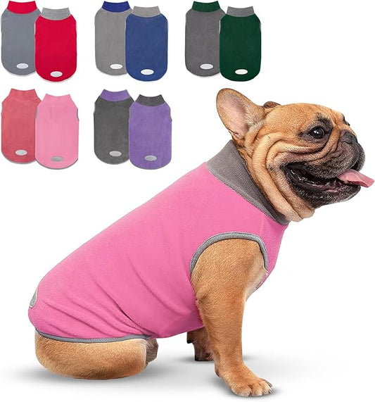cyeollo 2 Pack Dog Sweaters Fleece Sweatshirt Stretchable Reflective Pet Sweater Dog Clothes for Small Puppy Dogs Girl, Pink & Grey S