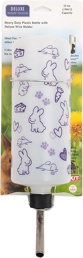 Lixit® Original Super Seal Classic Water Bottle for Rabbits, Cats, Ferrets, Hamsters, Guinea Pigs, Gerbils and Other Small Animals - Made in USA (Frosted (Pack of 2), 32 Ounce)