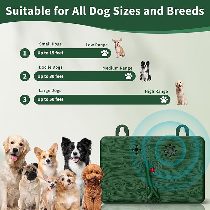 Anti Barking Devices for Dogs - 50FT Automatic Stop Dog Barking Control Devices - 4 Modes Ultrasonic Anti Barking Box - Sonic Stop Bark Devices - Home/Garden/Indoor/Outdoor/Neighbor's Dogs (Green)