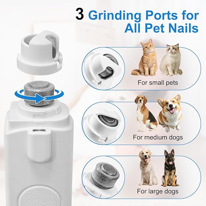 2-in-1 Dog Nail Clippers & Grinder with LED Light, Quiet Electric Pet Nail Trimmer for Small Medium Large Dogs & Cats, 3 Speeds, USB Rechargeable, Quick Sensor, Safety Lock & Splash Guard (White)