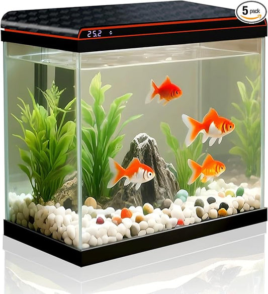 5 Gallon Fish Tank, Glass Aquarium Starter Kits, Self-Cleaning Water Pump & 3-Color Light with Water Temperature Detection for Betta Shrimp Guppy Jellyfish Goldfish Beta, Gift for Room Decor Kid