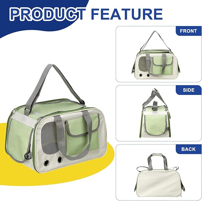 Pet Dog Carrier, Portable Expandable and Ventilated, Oxford Cloth Cats and Small Animals Travel Bag 17.72" Up to 16.5 Lbs, (Green), Intended for Hiking/Camping/Traveling