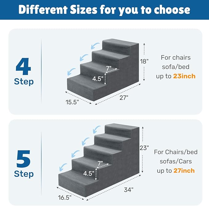 Dog Steps for Bed, 18" H Dog Stairs for Small Dogs, 4-Tier Pet Stairs with Washable Cover, Non-Slip Pet Steps for Dogs to Get On Bed