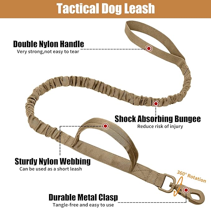 Tactical Dog Collar Leash Set, Adjustable Military Training Nylon Collar Dog Training with Control Handleand Metal Buckle, Dog Collar for Medium Large Dogs (Brown,L)