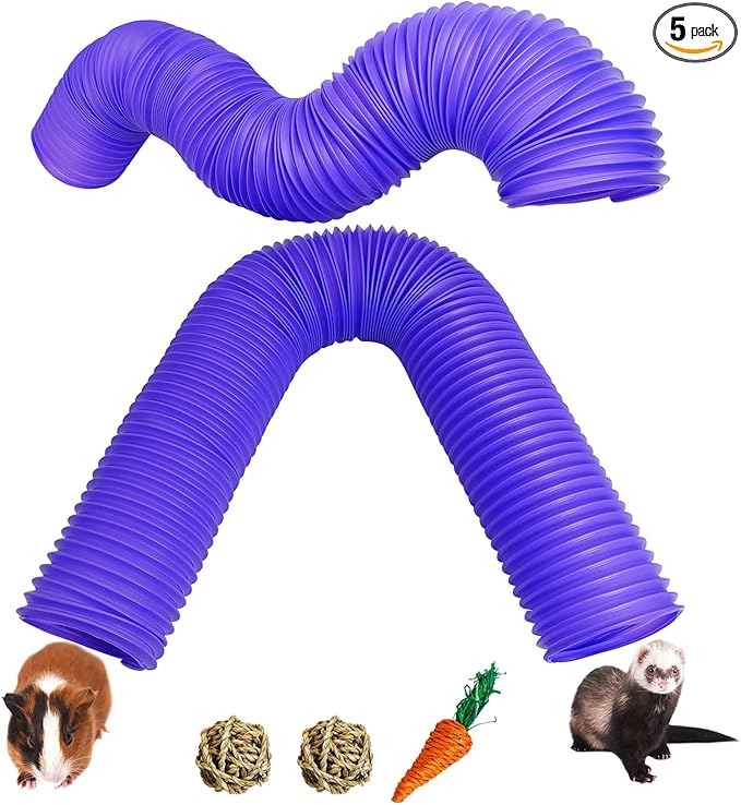 Hamiledyi 2 Pack Hamster Fun Tunnels, Guinea Pigs Plastic Tube, Hamsters Foldable Exercising Training Hideout Tunnel & 2 Pack Grass Balls, Small Animals Toys for Chinchillas Gerbils Ferrets(Purple)