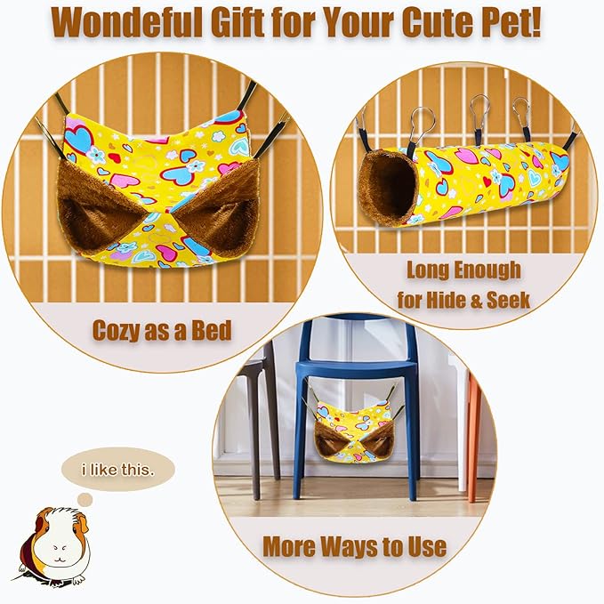 petonfun Ferret Rat Hammock Guinea Pig Hideout Toys Large Soft Small Animal Bed Sugar Glider Chinchilla Squirrel Hammock Set for Cage Accessories Pet House Hamster Hang Tunnel and Tube,2 Pack,Yellow