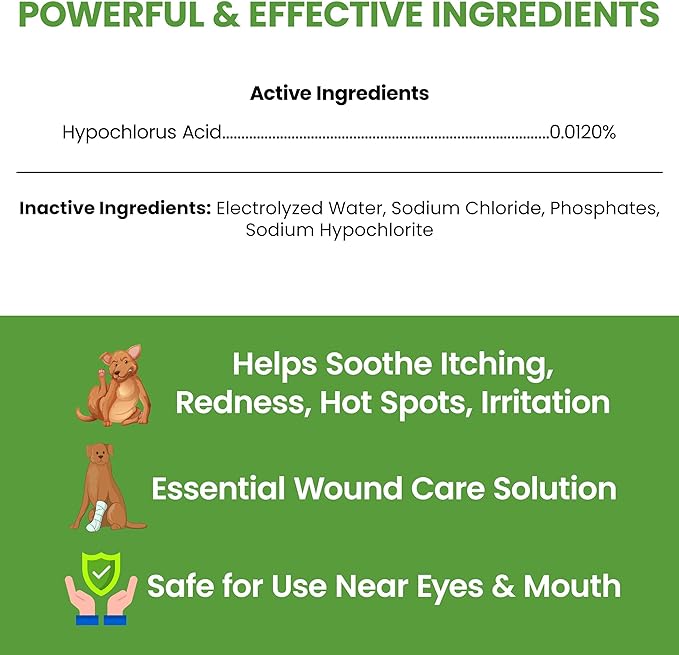 Chew + Heal Labs Hypochlorous Acid Spray for Dogs – 8oz Dog Wound Spray for Cuts, Burns, Sores, Abrasions, and More – Non Toxic and Chemical Free HOCI Wound Care – Made in The USA