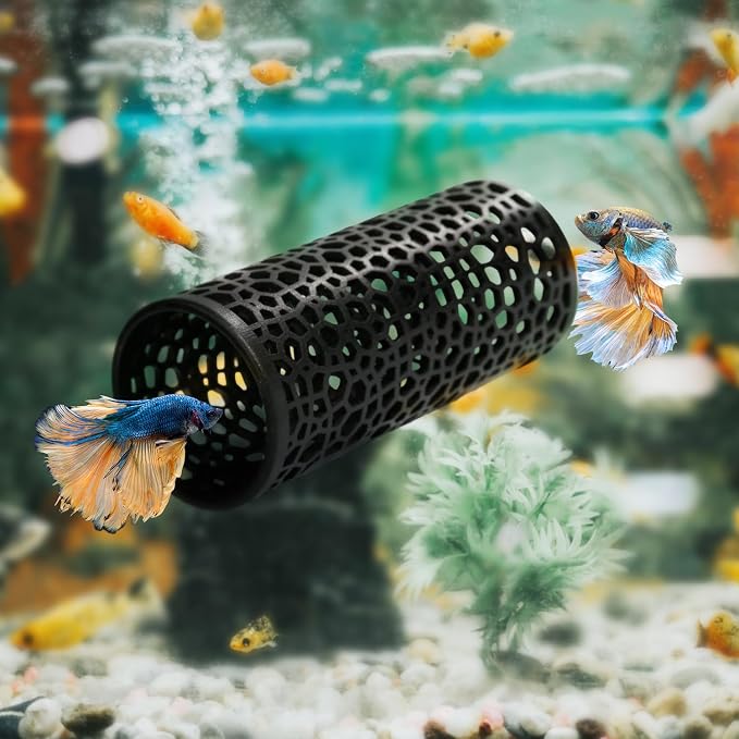 Abizoo Betta Fish Toys - Betta Tunnel Black, Small Hole Hollow Cave, Safer for Small Fish & Shrimp, Aquarium Decor & Hideout Tube