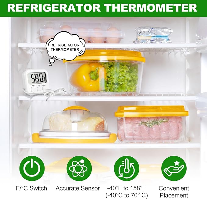 Kingdder 6 Pack Digital Thermometer with Magnetic Back External Sensor Fridge Thermometer Freezer Waterproof Room Temperature Monitor with LCD Display, Max/min Record Function for Kitchen Aquarium