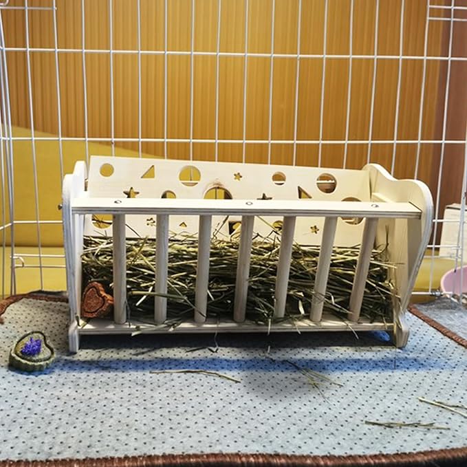 Hamiledyi Rabbit Wooden Hay Feeder Natural Wooden Guinea Pigs Hay Rack Large Capacity Rabbits Hay Holder Food Dispenser for Bunny Chinchilla