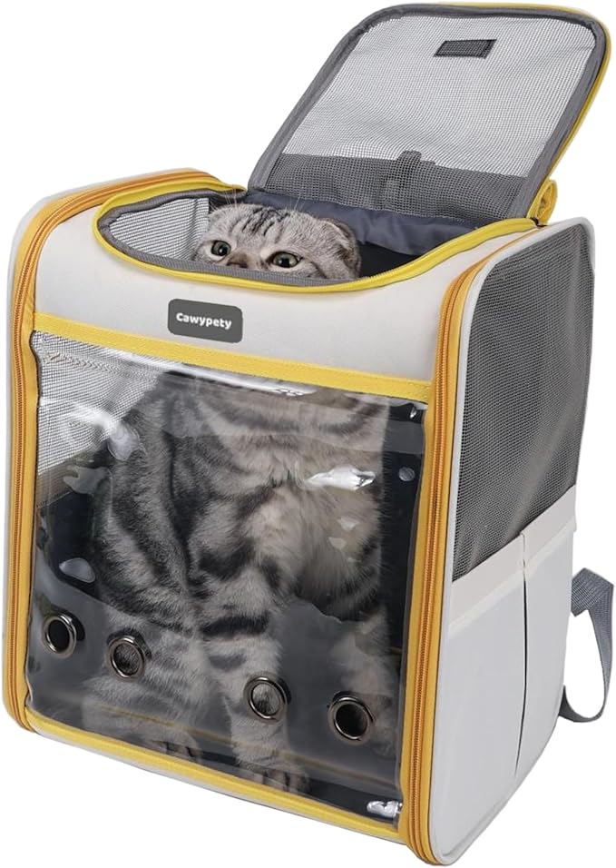 Cawypety Cat Backpack Carrier, Collapsible and Breathability Cat Carrier Large for Cat Under 16 lbs, Dog and Small Pet Carrier Bag Used in Travel, Car