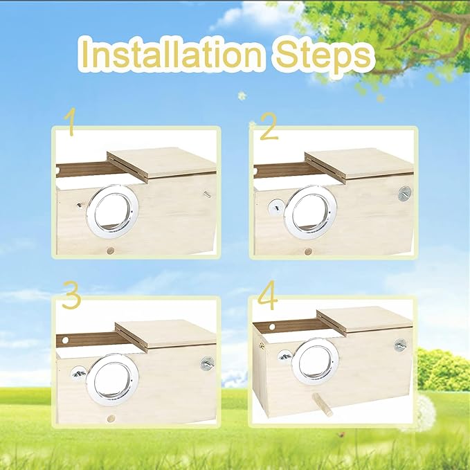 Tfwadmx Parakeet Nesting Box, Transparent Bird Nest Breeding Box, Wood Parrot Nest Box with Perch Bird Cage House for Cockatiel Lovebirds Budagie Canary Finch (M)