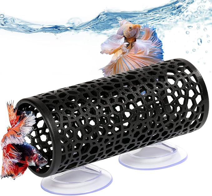 Abizoo Betta Fish Toys - Betta Tunnel Black, Small Hole Hollow Cave, Safer for Small Fish & Shrimp, Aquarium Decor & Hideout Tube