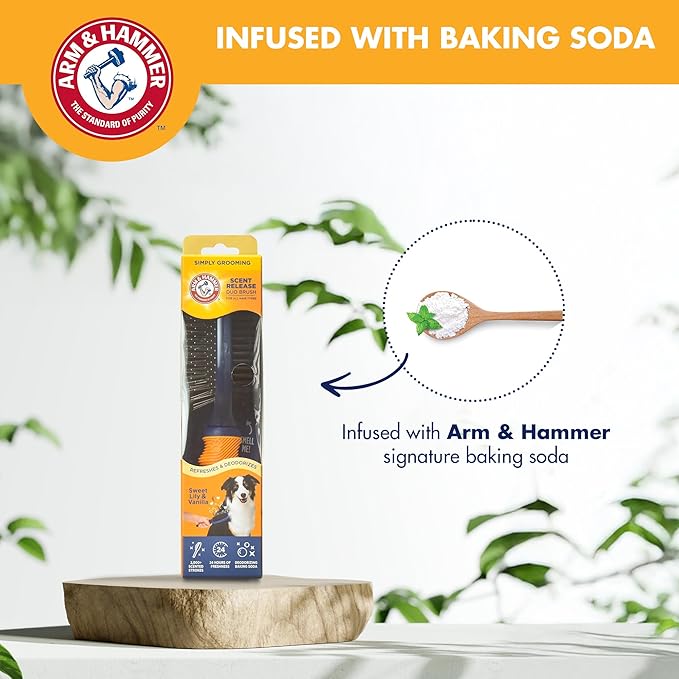 Arm & Hammer Deodorizing 2-in-1 Pin & Bristle Dog Brush, Fragrance Transfer Technology with Baking Soda, Detangling & Shedding, Dog Grooming Brush for Long Hair, Sweet Lily & Vanilla Scent