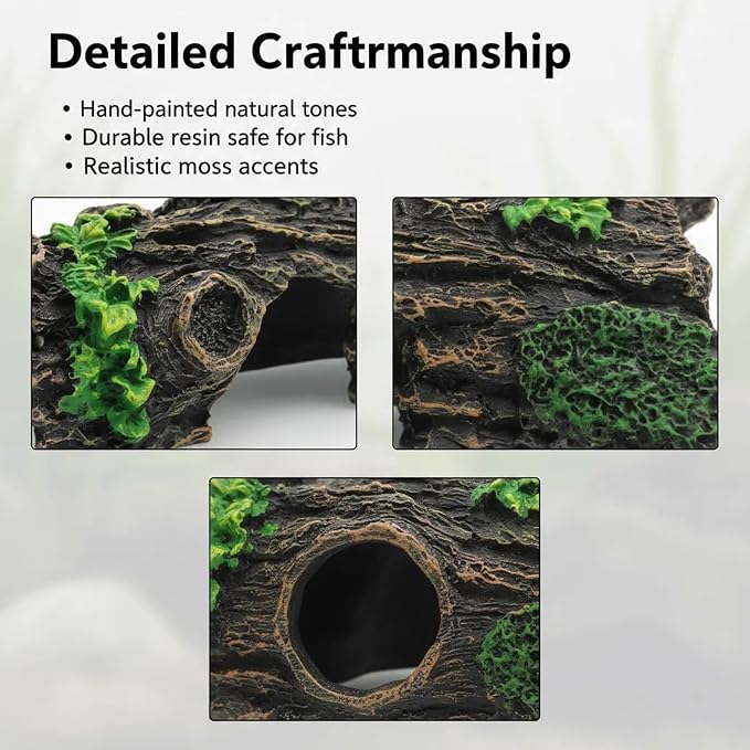 Aquarium Resin Hollow Tree Trunk Betta Log Aquarium Decorations Ornament Fish House Cave Wood House Decor for Fish Tank, Medium