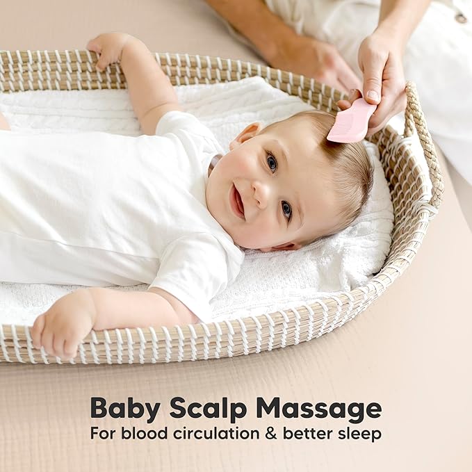 Baby Hair Brush Set for Newborns - Soft Goat Bristle Wooden Baby Brush and Comb Set Newborn Grooming Kit for Cradle Cap, Durable & Gentle, Boy, Girl Infant Essentials Care Kit (Regular, Blush)