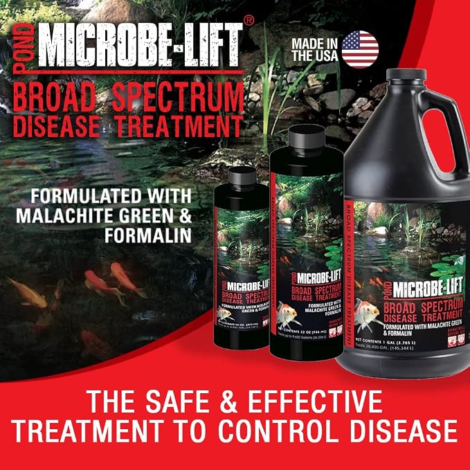MICROBE-LIFT Broad Spectrum Disease Treatment for Ponds and Outdoor Water Gardens, Safe for Live Koi Fish, Goldfish, Plants, and Decor, 32 Fl Oz