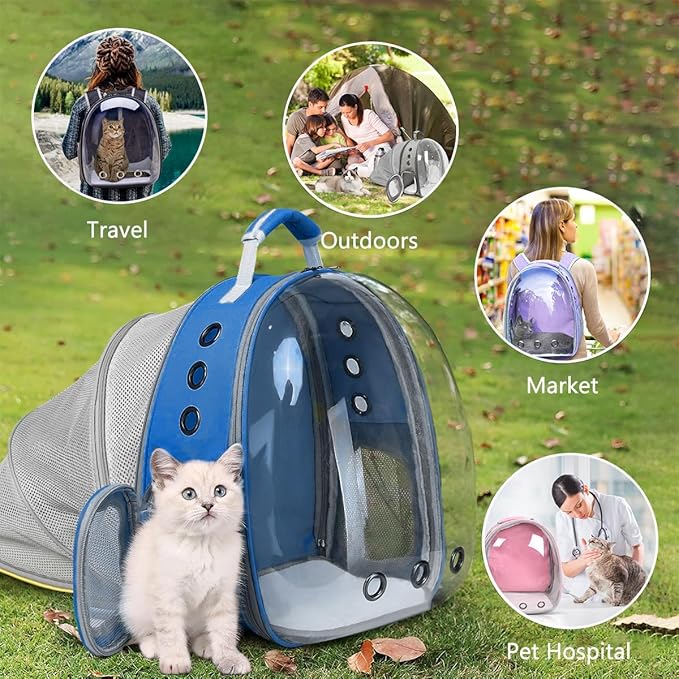 Pet Carrier Backpack Expandable for Cats and Small Dogs, Breathable Anti-Collapse Design, Airline Approved Travel Backpack for Hiking and Outdoor Use (Back Expandable-Blue)