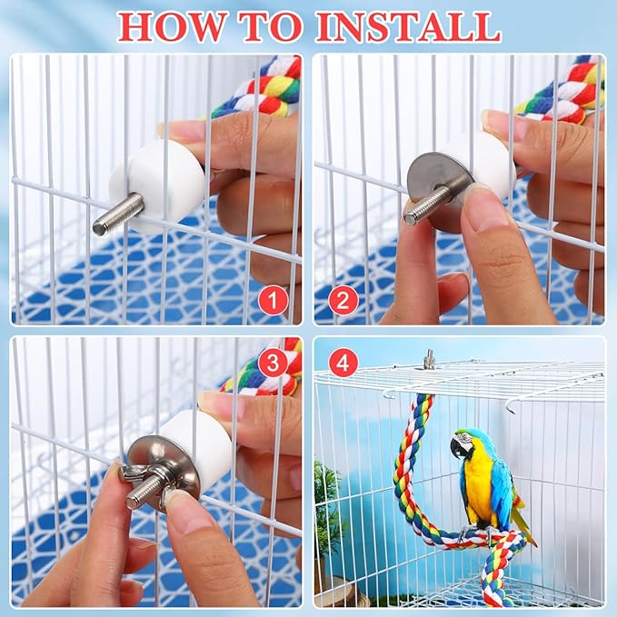 iplusmile Parrot Rope Perch 31.5 Inch Durable Cotton Climbing Toy for Birds Cage Chew Toy for Large Parrots Budgies Cockatiels and Conures Stress Relief and Exercise Accessory