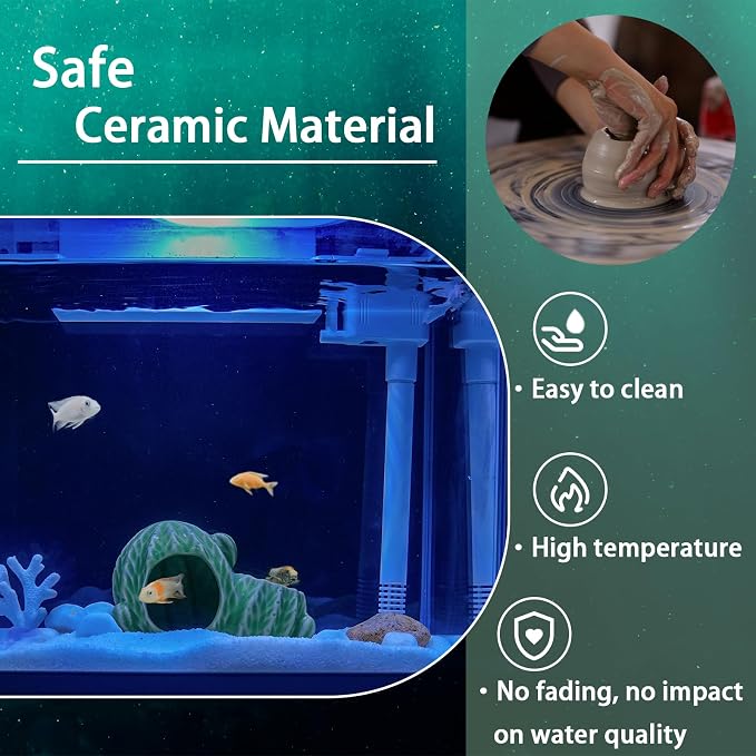 Green Aquarium Decor Ceramic Western Cactus Betta Fish Tank Cave | Smooth-Surface Safe for Fish Hiding & Breeding, Easy-Clean, No Assembly, for Play & Rest,Fits 2.5-5 Gallon Fish Tanks
