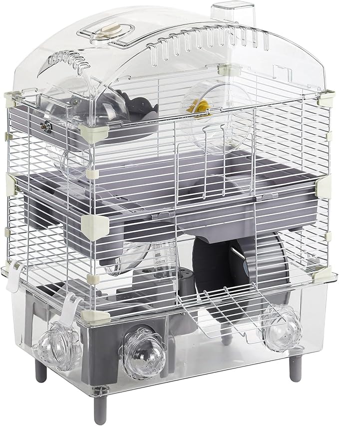 3-Tier Hamster Cage Starter Kit 18″Lx11″Wx23″H for Dwarf Hamsters Only with 2 Platforms, 3 Tube Ports, Bathtub, Food Bowl, Steps, 2 Silent Wheels, 3 Doors, House, Water Bottle