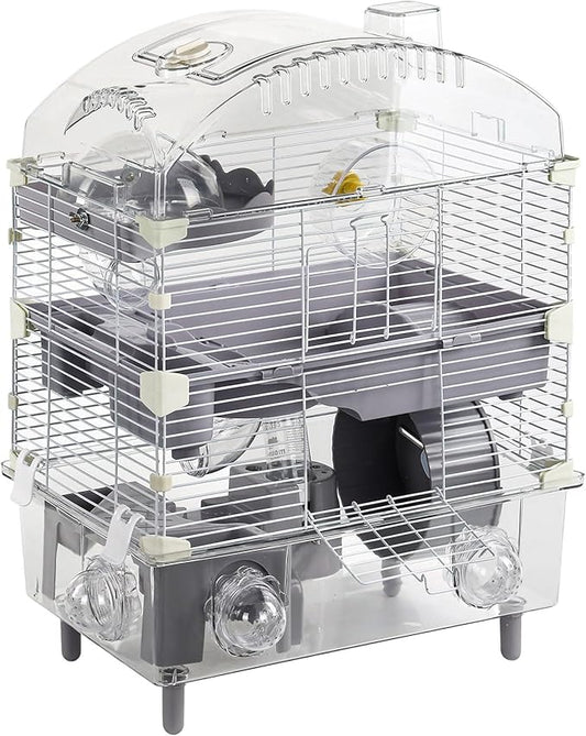 3-Tier Hamster Cage Starter Kit 18″Lx11″Wx23″H for Dwarf Hamsters Only with 2 Platforms, 3 Tube Ports, Bathtub, Food Bowl, Steps, 2 Silent Wheels, 3 Doors, House, Water Bottle
