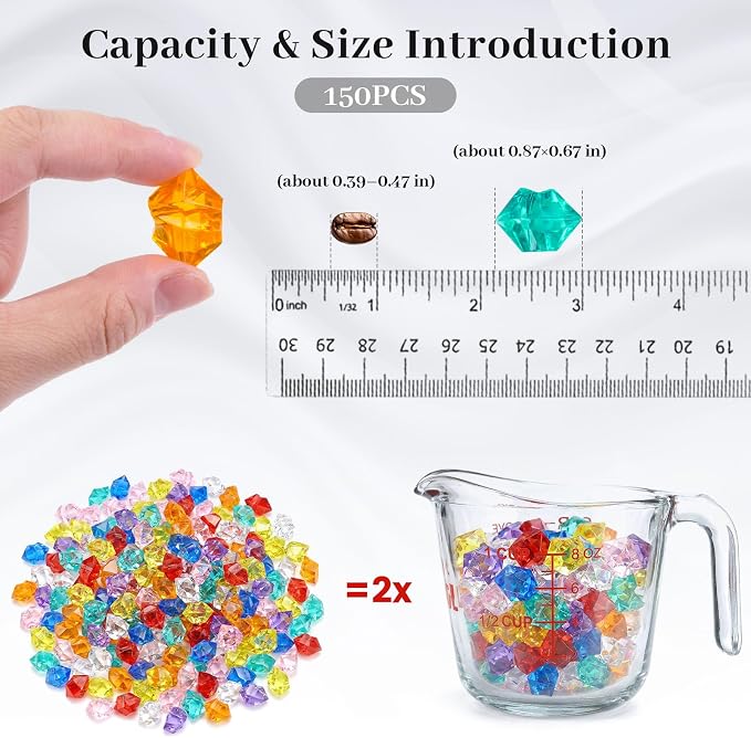 DOMESTAR 150 PCS Multicolored Acrylic Fake Gems, Ice Rocks for Vase Fillers | Pirate Treasure Jewels Party Decorations, Pool Gems, Sensory Bin Filler Bithday Party Favors