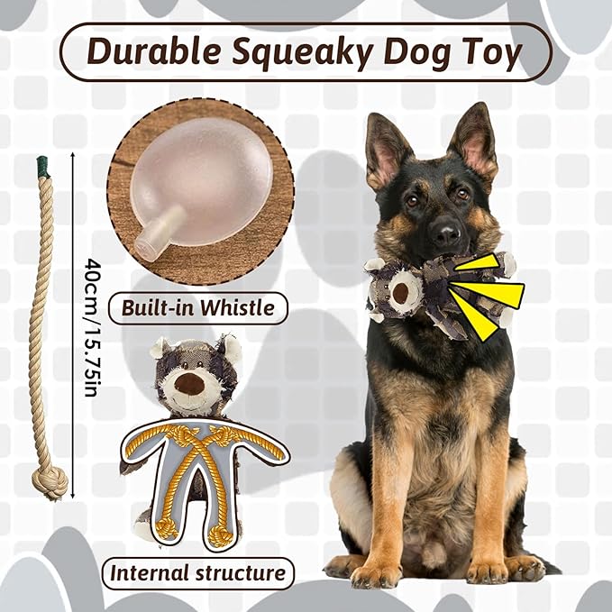MAXBECK Dog Companion for Heavy Chewers-New Plush Robust Bear Dog Toy, Resistant Squeaky Dog Toys for Heavy Chewers, Tough Stuffed Plush Dog Toys for Aggressive Chewers