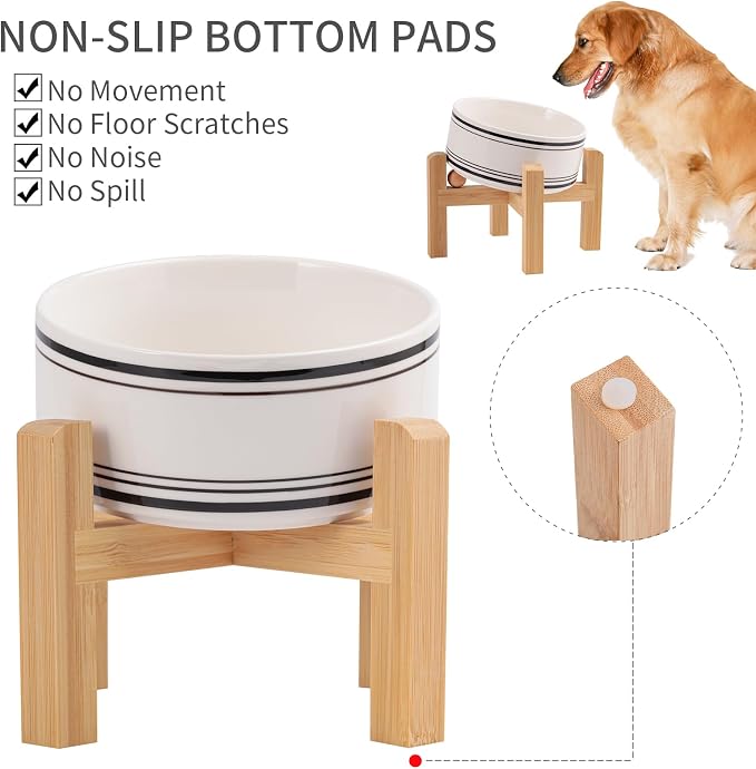 Elevated/Raised 15°Tilted Anti Slip Ceramic Dog Bowl for Small/Medium Breeds,Slanted Bulldog Big Face Pet Food Water Feeding Dish with Stand for Cats and Dogs (3.6 Cups/28 OZ) Black Striation