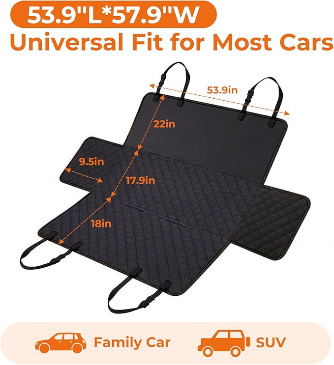 KITPLUS Dog Car Seat Cover for Pets Waterproof Seat Cover Hammock Nonslip Durable 600D Heavy Duty Scratch Proof Soft Back Seat Covers for Cars Trucks and SUVs, Black