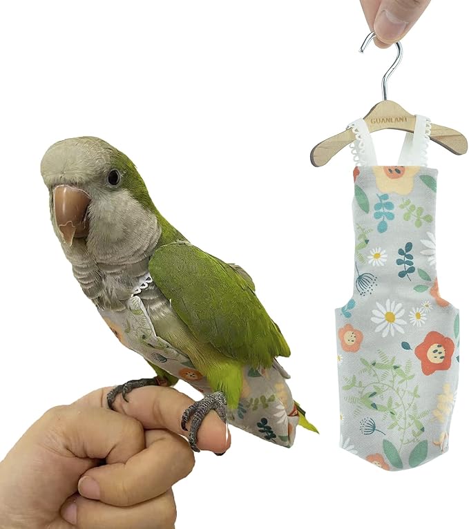 Bird Diaper Cockatiel Clothes Flight Suite, Quaker Parrot Diaper Flight Clothes, Bird Reusable Training Nappy Suit Liners with Hanger Leash Hole for Sun Conure Senegal