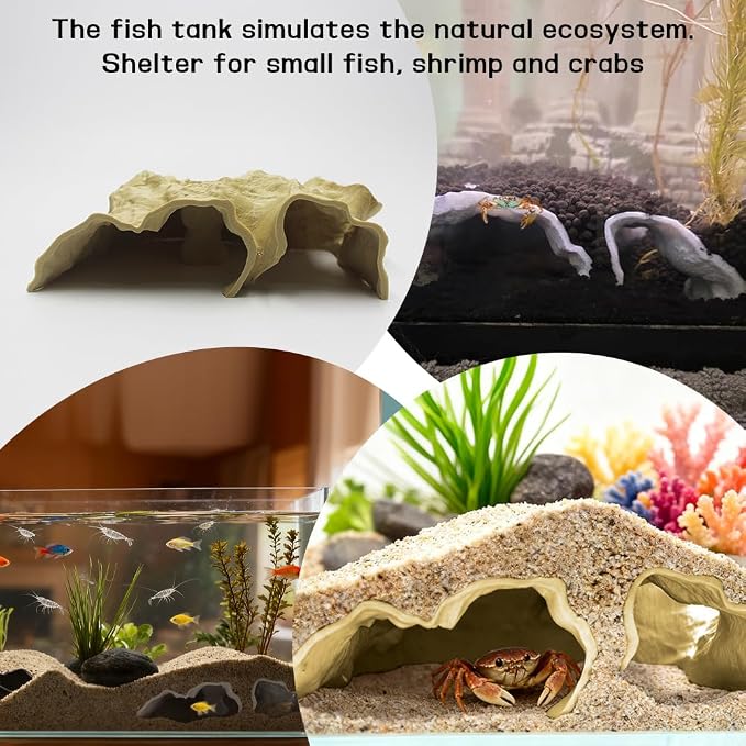 Aquarium Cave Tunnel 3D Printed - Fish Tank Decoration Natural Fish Hideout for Pleco, Shrimp & Corydoras | Sinking Base & Viewing Ports | Substrate-Friendly Decor (6.7" Under Gravel Design)