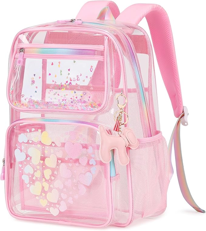 MOONBABY Clear Backpack for School Girls, Heavy Duty TPU Transparent Backpack Stadium Events Approved, Clear Bookbag