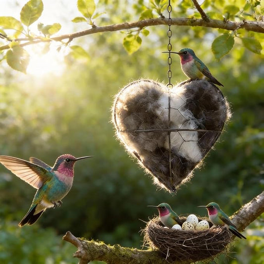Handmade Fiber Bird Nesting Heart with Filler Pack, Winter Shelter & Decorative Garden Gift for Hummingbirds and Wild Birds