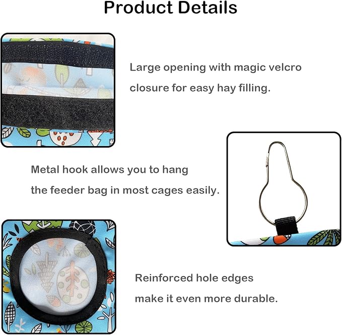 Rabbit Hay Feeder Bag, Guinea Pig Hay Feeder for Cage Small Animal Hanging Feeding Bags Rabbit Hay Dispenser Storage for Rabbits Guinea Pigs Bunnies Chinchillas (Orange,Light Blue, 2 Hole)